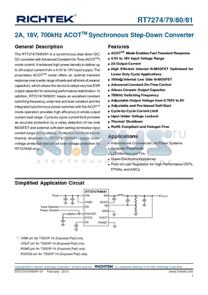 RT7279 datasheet - 2A, 18V, 700kHz ACOTTM Synchronous Step-Down Converter