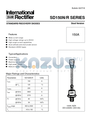 SD150R datasheet - STANDARD RECOVERY DIODES Stud Version