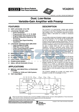 VCA2615 datasheet - Dual, Low-Noise Variable-Gain Amplifier with Preamp