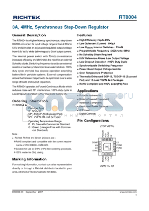 RT8004PS datasheet - 3A, 4MHz, Synchronous Step-Down Regulator