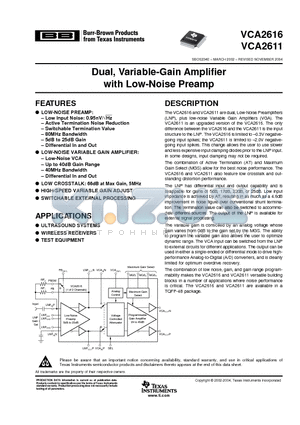 VCA2616YT datasheet - Dual, Variable-Gain Amplifier with Low-Noise Preamp