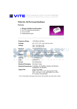 VCA3-103 datasheet - VCA3-103, 105 Pin Crystal Oscillators