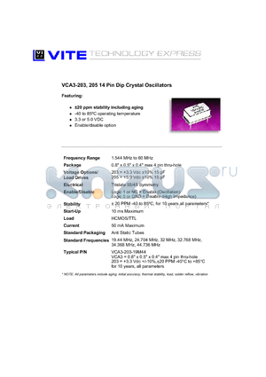 VCA3-203 datasheet - VCA3-203, 205 14 Pin Dip Crystal Oscillators