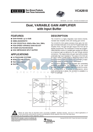 VCA2618YT datasheet - Dual, VARIABLE GAIN AMPLIFIER with Input Buffer