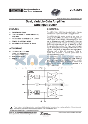 VCA2619YR datasheet - Dual, Variable Gain Amplifier with Input Buffer