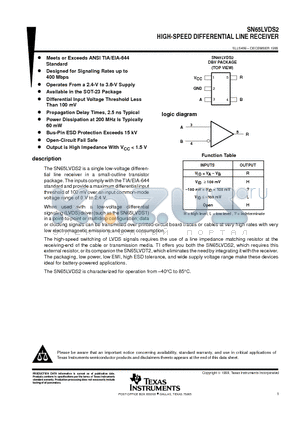 SN65LVDS2 datasheet - HIGH-SPEED DIFFERENTIAL LINE RECEIVER