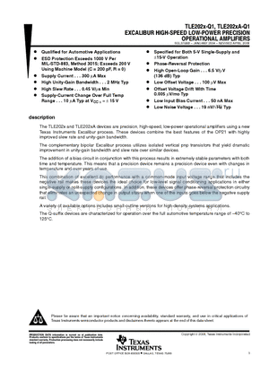 TLE2021QDRQ1 datasheet - EXCALIBUR HIGH-SPEED LOW-POWER PRECISION OPERATIONAL AMPLIFIERS