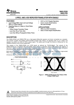 SN65LVDS20 datasheet - LVPECL AND LVDS REPEATER/TRANSLATOR WITH ENABLE