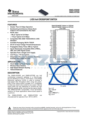 SN65LVDS250DBT datasheet - LVDS 4x4 CROSSPOINT SWITCH