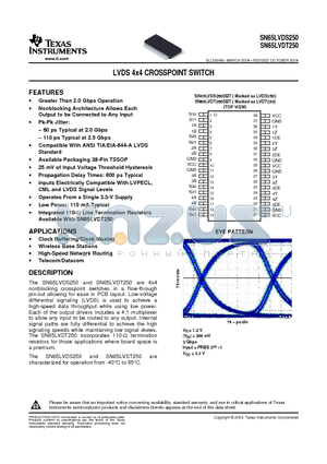 SN65LVDS250DBT datasheet - LVDS 4x4 CROSSPOINT SWITCH