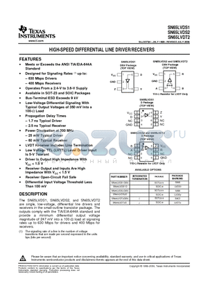 SN65LVDS2D datasheet - HIGH-SPEED DIFFERENTAIL LINE DRIVER/RECEIVERS