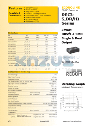 REC3-0505SR datasheet - 3 Watt DIP24 & SMD Single & Dual Output