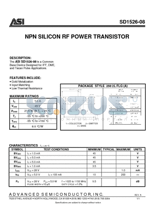 SD1526-08 datasheet - NPN SILICON RF POWER TRANSISTOR