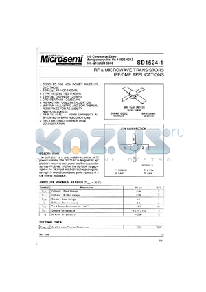 SD1524-01 datasheet - RF & MICROWAVE TRANSISTORS IFF/DME APPLICATIONS