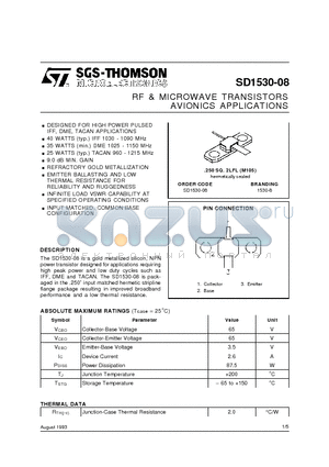 SD1530-08 datasheet - RF & MICROWAVE TRANSISTORS AVIONICS APPLICATIONS