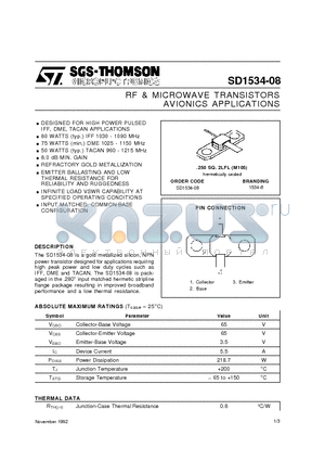 SD1534-08 datasheet - RF & MICROWAVE TRANSISTORS AVIONICS APPLICATIONS