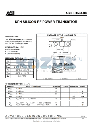 SD1534-08 datasheet - NPN SILICON RF POWER TRANSISTOR