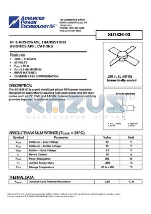 SD1536-03 datasheet - RF & MICROWAVE TRANSISTORS AVIONICS APPLICATIONS