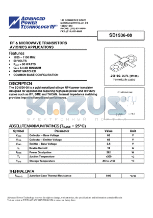 SD1536-08 datasheet - RF & MICROWAVE TRANSISTORS AVIONICS APPLICATIONS