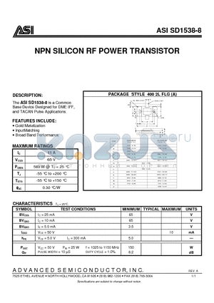 SD1538-8 datasheet - NPN SILICON RF POWER TRANSISTOR