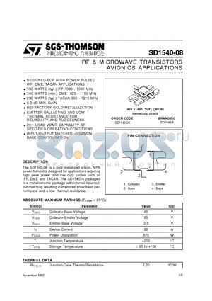 SD1540-08 datasheet - RF & MICROWAVE TRANSISTORS AVIONICS APPLICATIONS