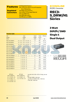 REC3-0512DRW/H1 datasheet - 3 Watt DIP24 / SMD Single & Dual Output