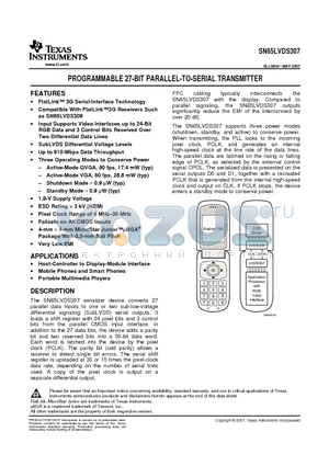 SN65LVDS307ZQCR datasheet - PROGRAMMABLE 27-BIT PARALLEL-TO-SERIAL TRANSMITTER