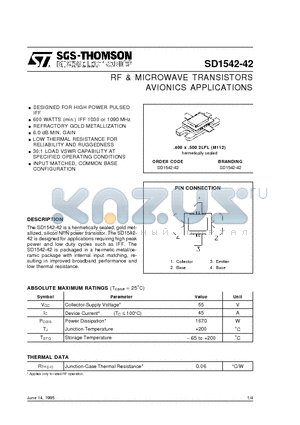 SD1542-42 datasheet - RF & MICROWAVE TRANSISTORS AVIONICS APPLICATIONS