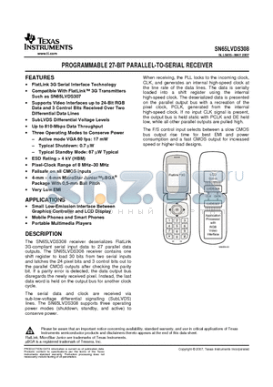 SN65LVDS308 datasheet - PROGRAMMABLE 27-BIT PARALLEL-TO-SERIAL RECEIVER