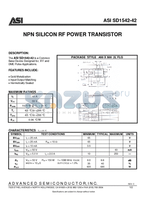 SD1542-42 datasheet - NPN SILICON RF POWER TRANSISTOR