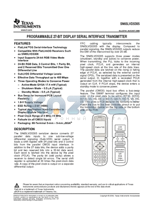 SN65LVDS305ZQER datasheet - PROGRAMMABLE 27-BIT DISPLAY SERIAL INTERFACE TRANSMITTER