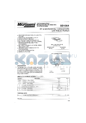 SD1564 datasheet - RF & MICROWAVE TRANSISTORS UHF PULSE POWER