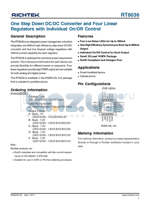 RT8036 datasheet - One Step Down DC/DC Converter and Four Linear Regulators with Individual On/Off Control