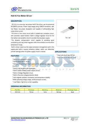 SD1579 datasheet - Hall IC Fan Motor Driver