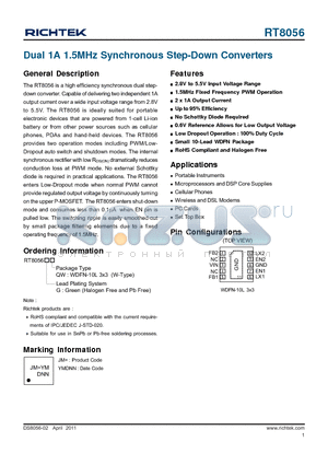 RT8056 datasheet - Dual 1A 1.5MHz Synchronous Step-Down Converters