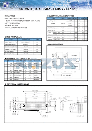 SD1602H datasheet - LCD MODULES  SD1602H ( 16 CHARACTERS x 2 LINES )