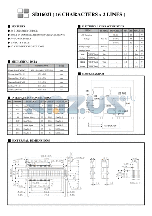 SD1602I datasheet - LCD MODULE (16 CHARACTERS X 2 LINES )