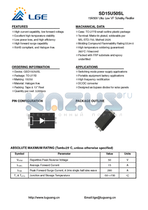 SD15U50SL datasheet - 15A/50V Ultra Low VF Schottky Rectifier