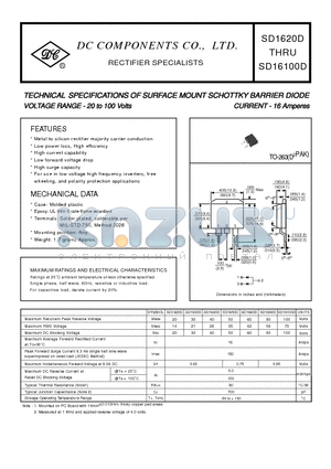 SD1640D datasheet - TECHNICAL SPECIFICATIONS OF SURFACE MOUNT SCHOTTKY BARRIER DIODE VOLTAGE RANGE - 20 to 100 Volts