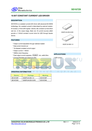 SD16729S datasheet - 16-BIT CONSTANT CURRENT LED DRIVER