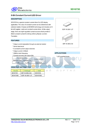 SD16730 datasheet - 8-Bit Constant Current LED Driver