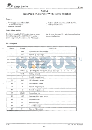 SD161 datasheet - SEGA PADDLE CONTROLLER WITH TURBO FUNCTION