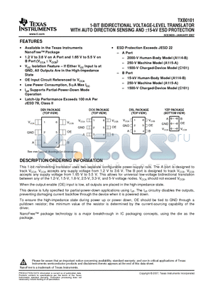 TXB0101DBVR datasheet - 1-BIT BIDIRECTIONAL VOLTAGE-LEVEL TRANSLATOR WITH AUTO DIRECTION SENSING AND a15-kV ESD PROTECTION