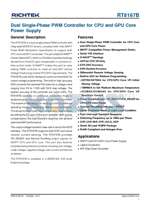 RT8167B datasheet - Dual Single-Phase PWM Controller for CPU and GPU Core Power Supply