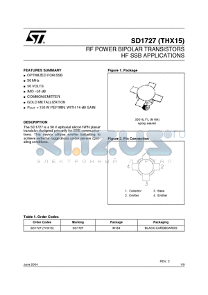 SD1727 datasheet - RF POWER BIPOLAR TRANSISTORS HF SSB APPLICATIONS