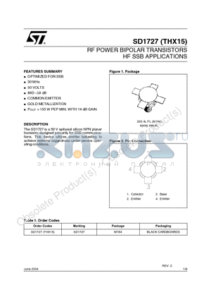 SD1727_04 datasheet - RF POWER BIPOLAR TRANSISTORS HF SSB APPLICATIONS