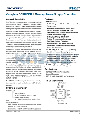RT8207GQW datasheet - Complete DDRII/DDRIII Memory Power Supply Controller