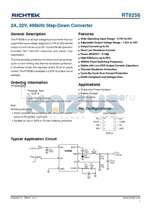 RT8256 datasheet - 2A, 22V, 400kHz Step-Down Converter