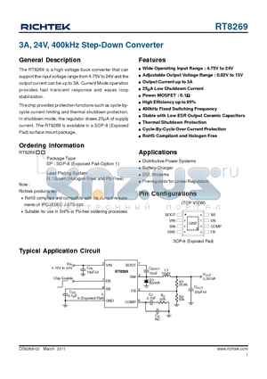 RT8269 datasheet - 3A, 24V, 400kHz Step-Down Converter