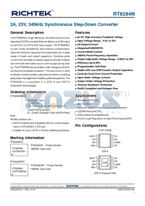 RT8284N datasheet - 2A, 23V, 340kHz Synchronous Step-Down Converter